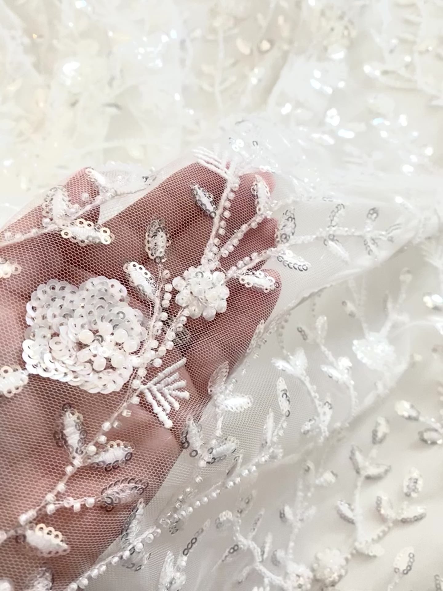 L21-411 store // Beaded french bridal lace fabric, beaded french floral lace fabric, bridal flower lace