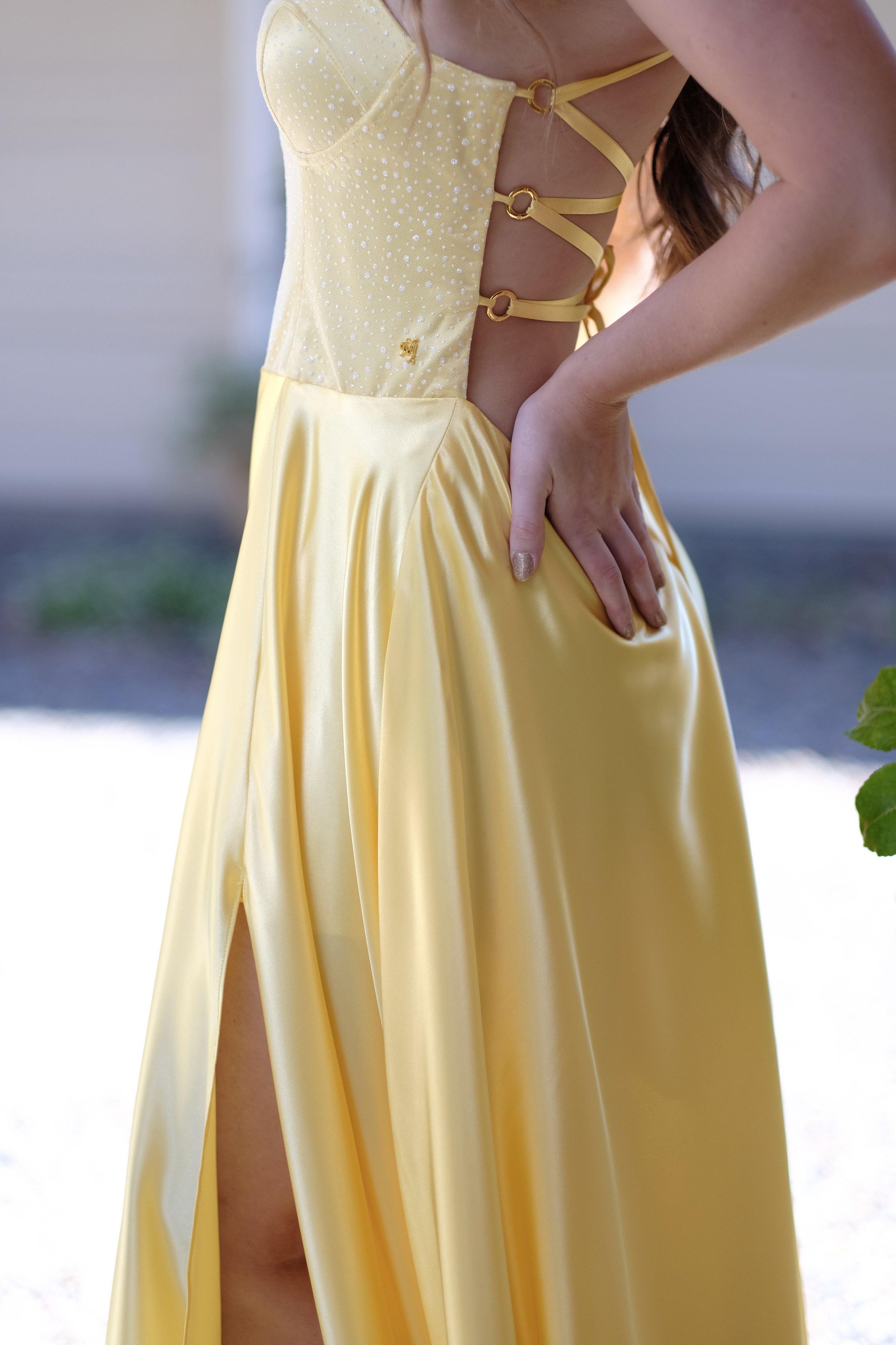 Macey Corset Strapless Dress in Yellow