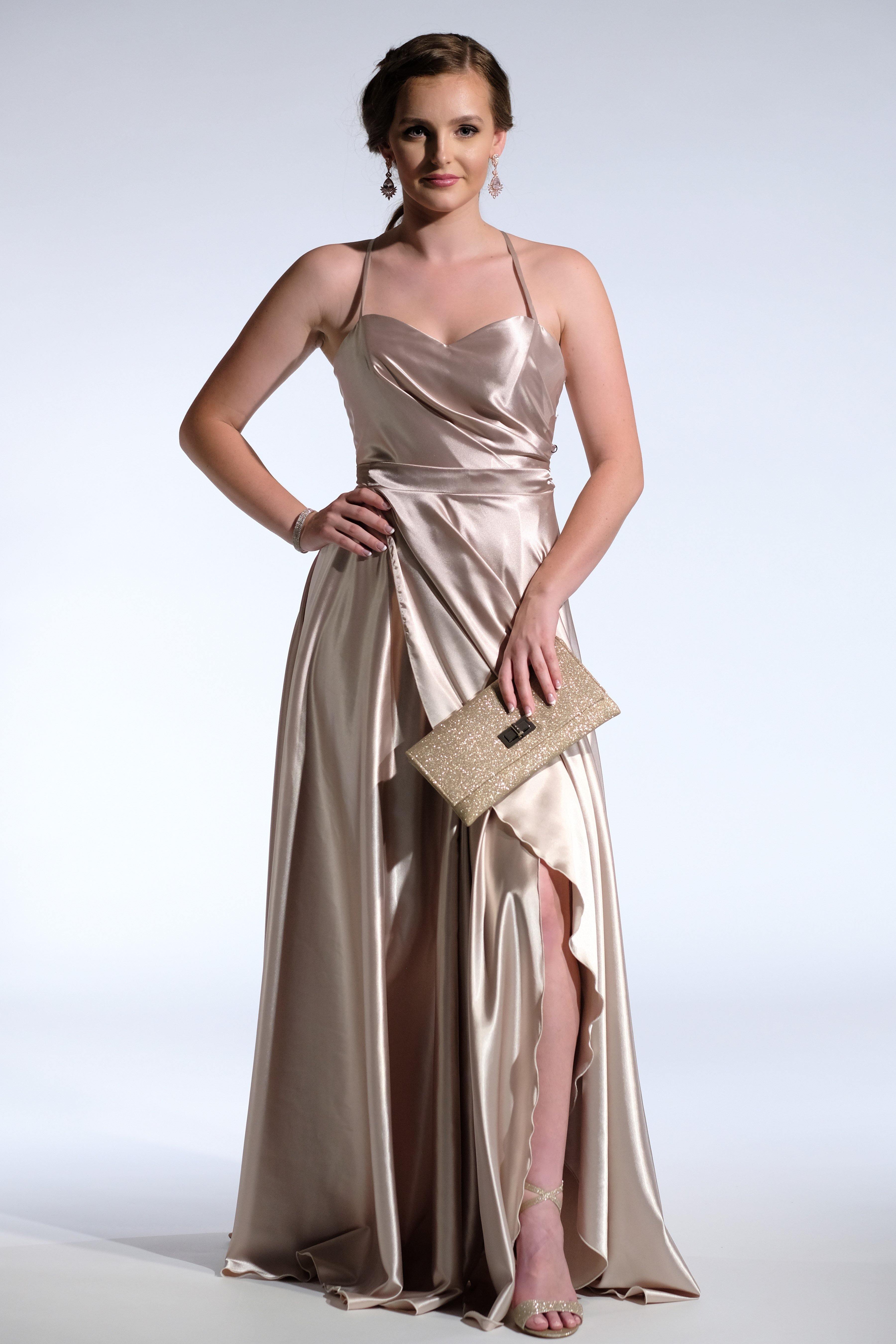 Kadie Satin Champagne Formal Gown Bridesmaids Formal Melanie