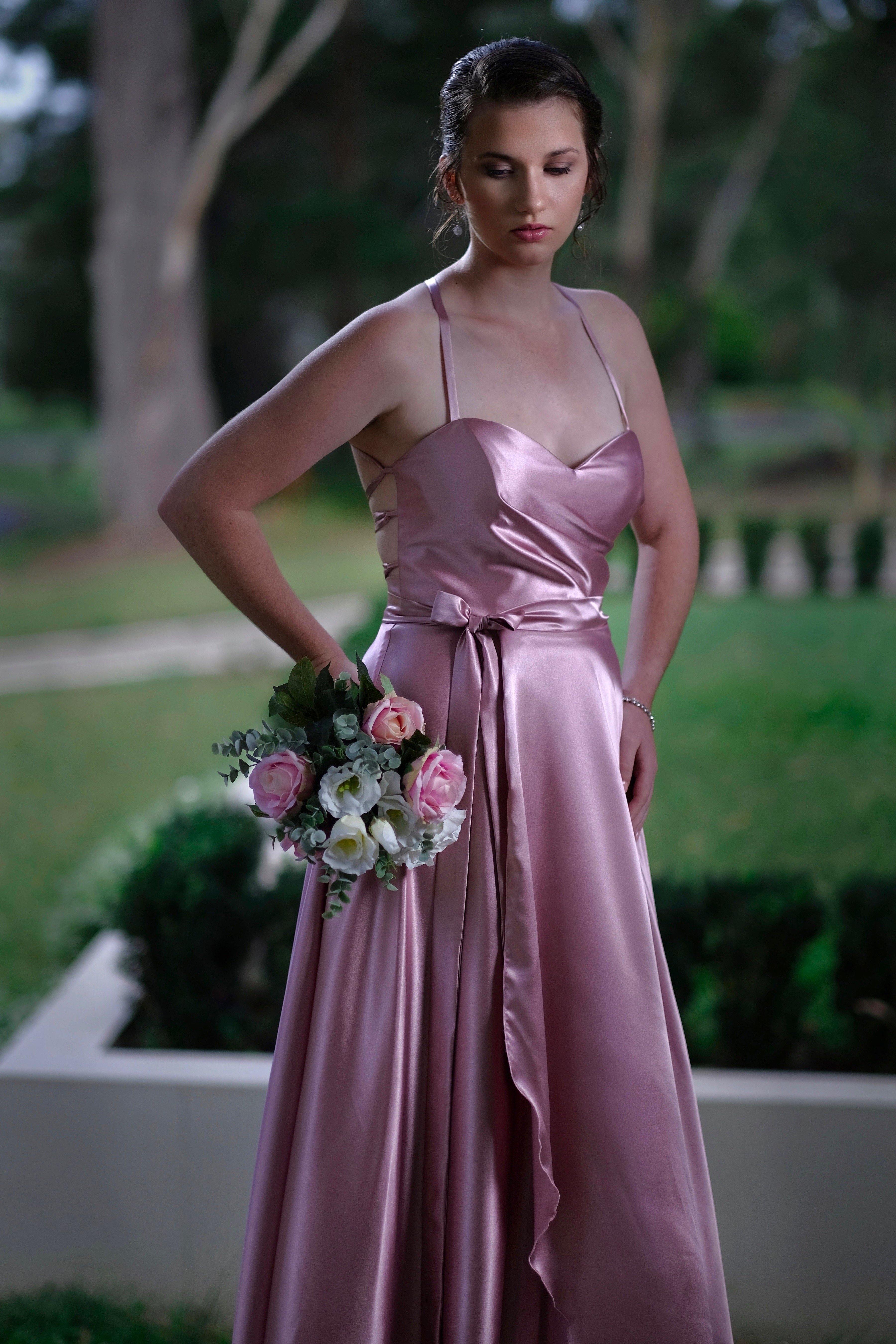 Pink pleated shop bridesmaid dress